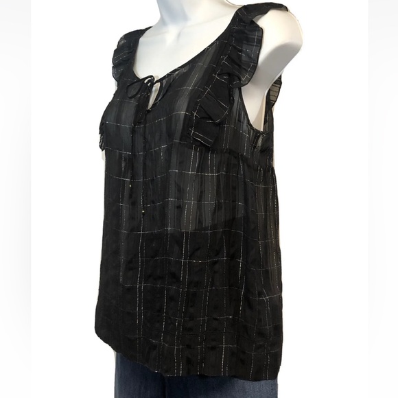 Women’s Juicy Couture Black Silver Sleeveless Ruffle Blouse - Picture 3 of 8